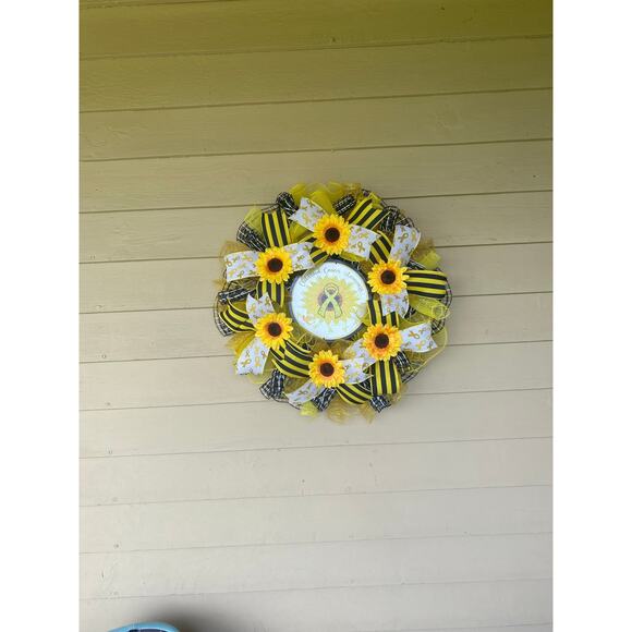Childhood Cancer Awareness Sunflower Wreath, Yellow Ribbon Awareness Support - Picture 6 of 6
